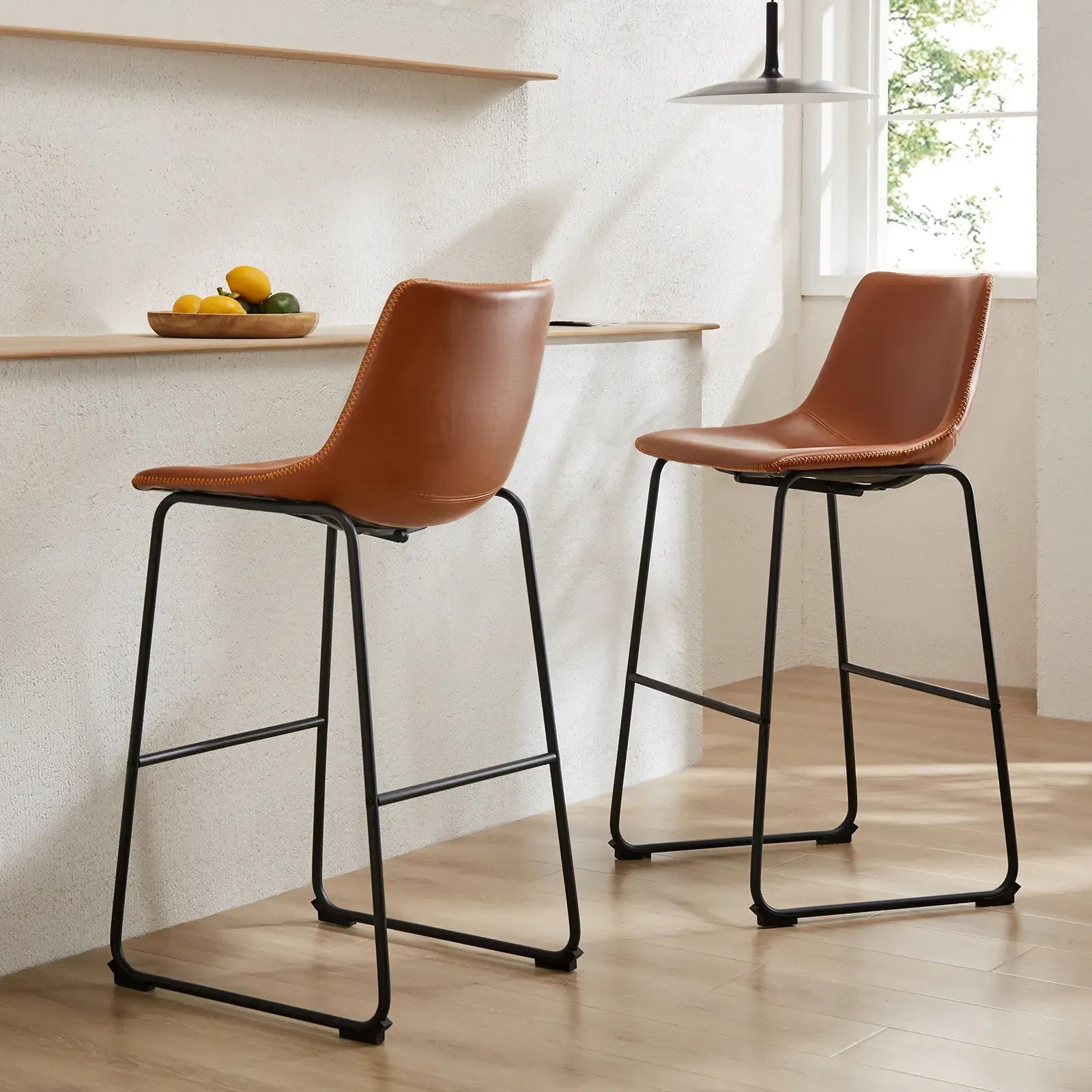【Deals for you】Counter Height Bar Stools with Back, Armless Chairs with Metal Legs and Footrest - Waterproof Leather