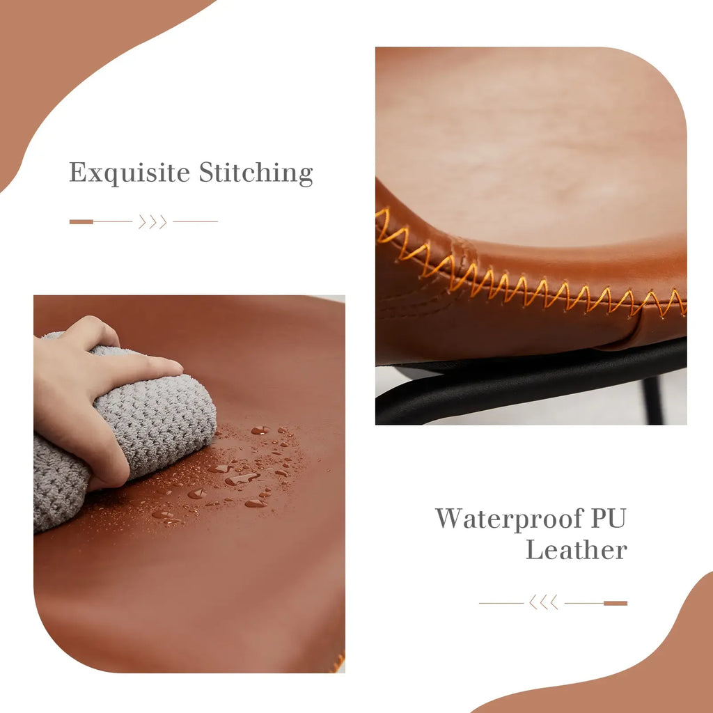 【Deals for you】Counter Height Bar Stools with Back, Armless Chairs with Metal Legs and Footrest - Waterproof Leather