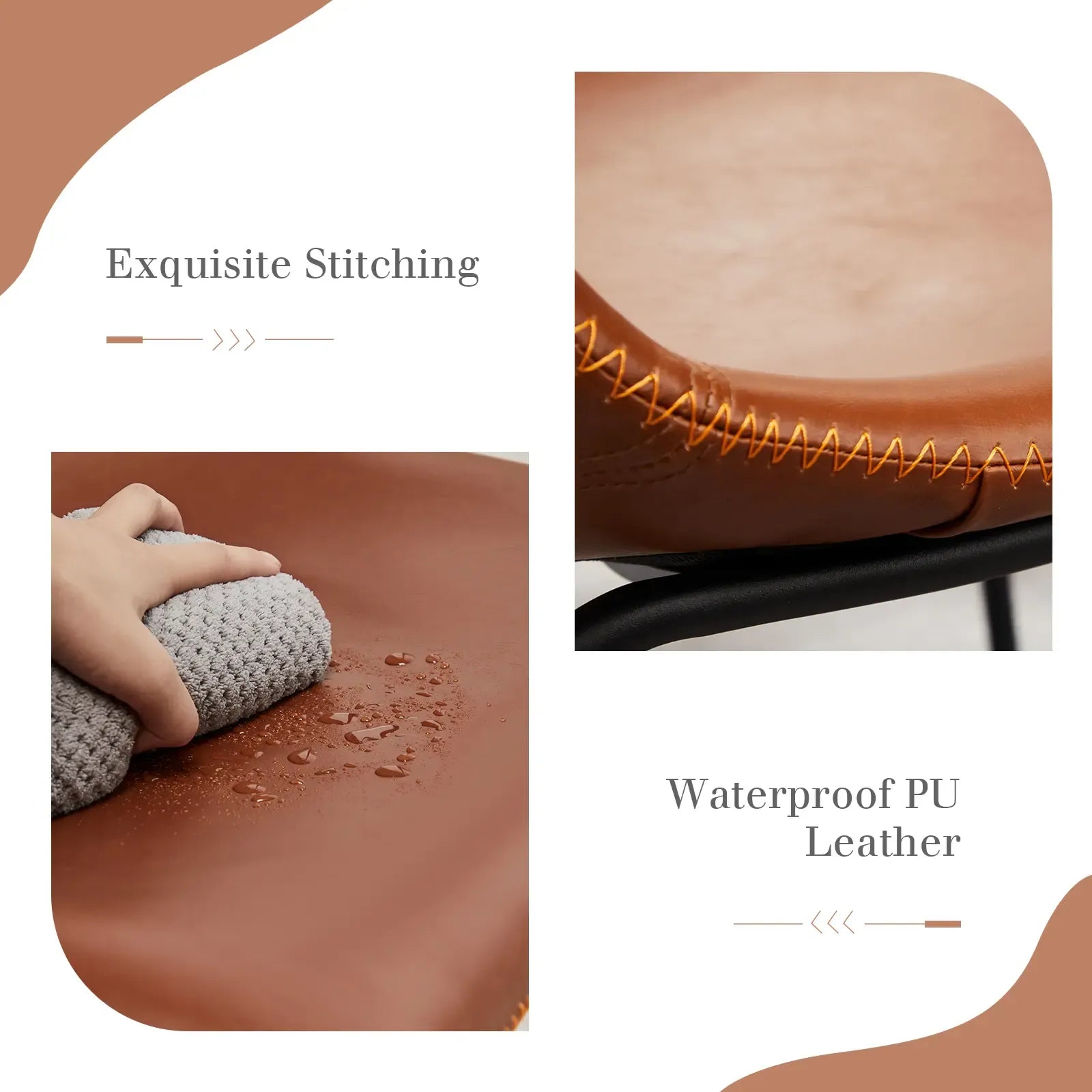 【Deals for you】Counter Height Bar Stools with Back, Armless Chairs with Metal Legs and Footrest - Waterproof Leather