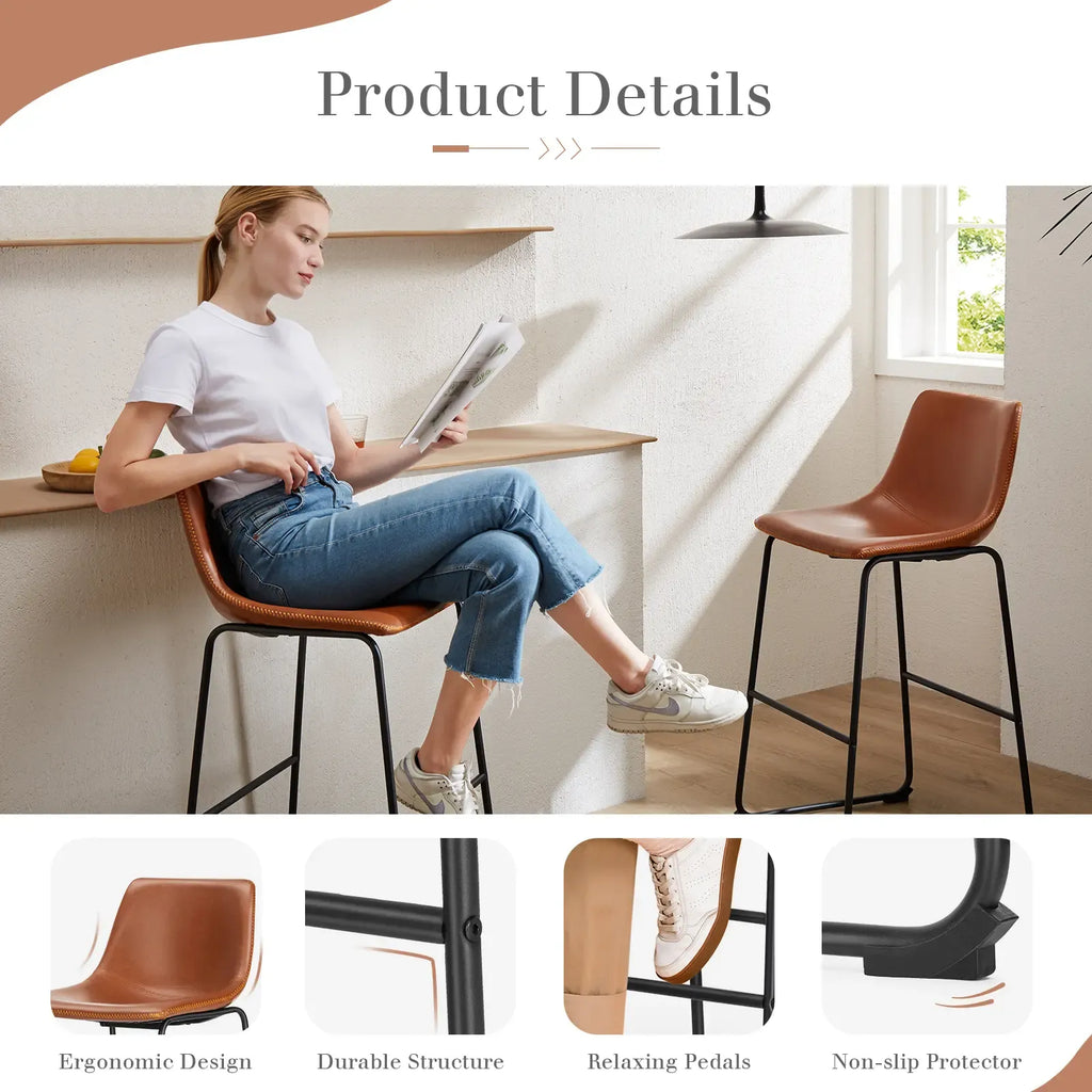 【Deals for you】Counter Height Bar Stools with Back, Armless Chairs with Metal Legs and Footrest - Waterproof Leather