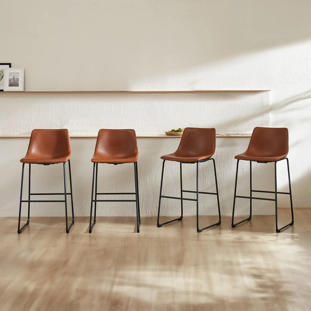 【Deals for you】Counter Height Bar Stools with Back, Armless Chairs with Metal Legs and Footrest - Waterproof Leather