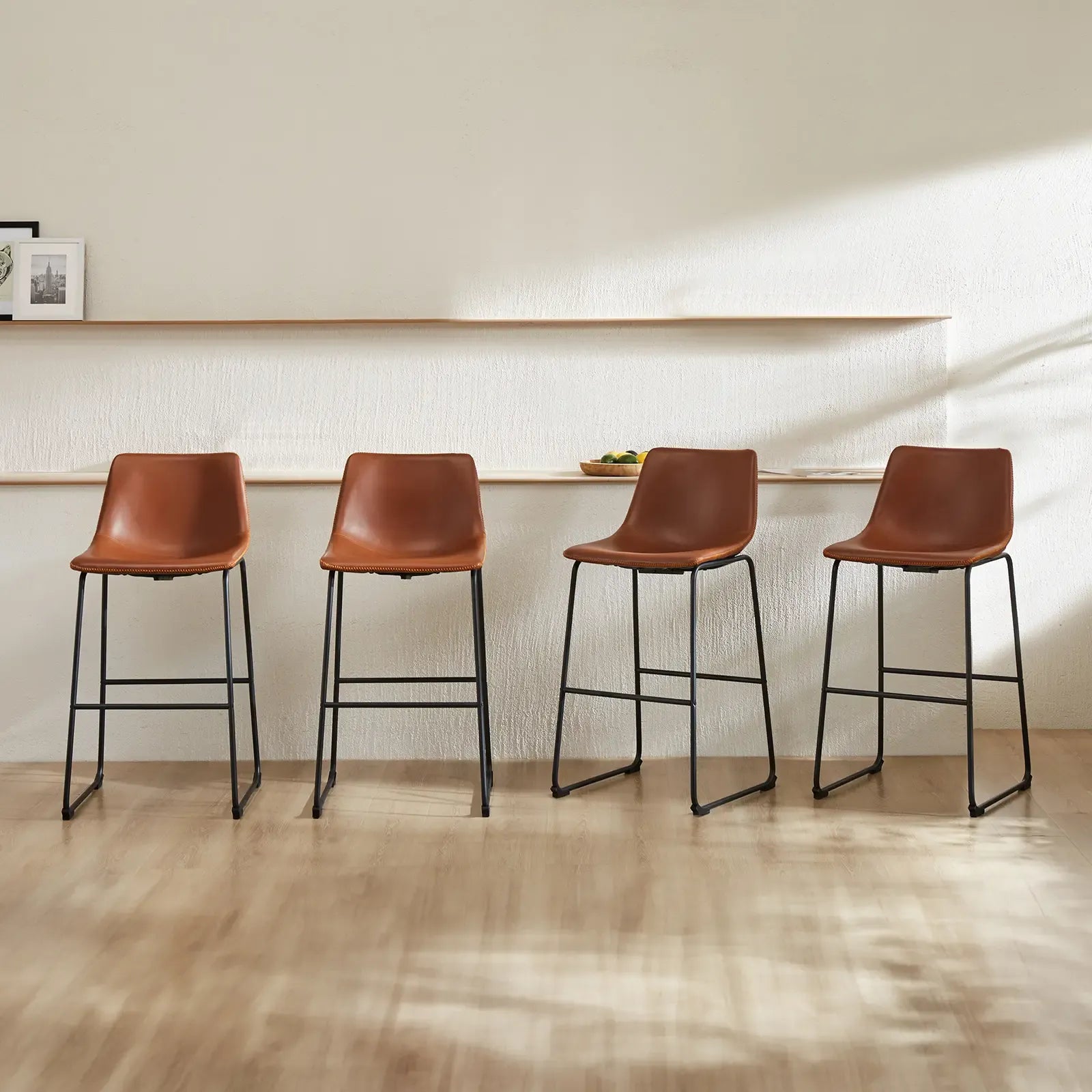 【Deals for you】Counter Height Bar Stools with Back, Armless Chairs with Metal Legs and Footrest - Waterproof Leather