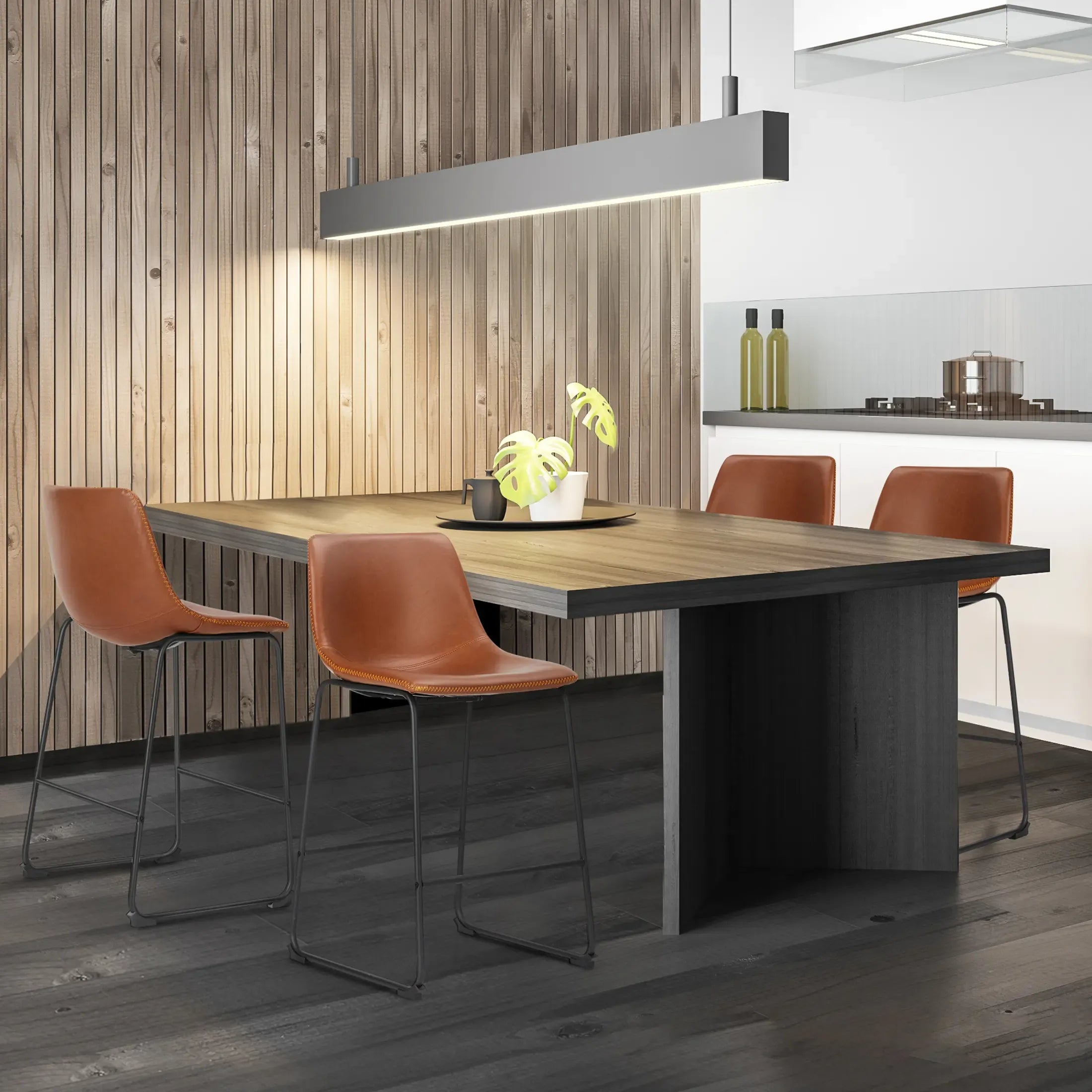 【Deals for you】Counter Height Bar Stools with Back, Armless Chairs with Metal Legs and Footrest - Waterproof Leather