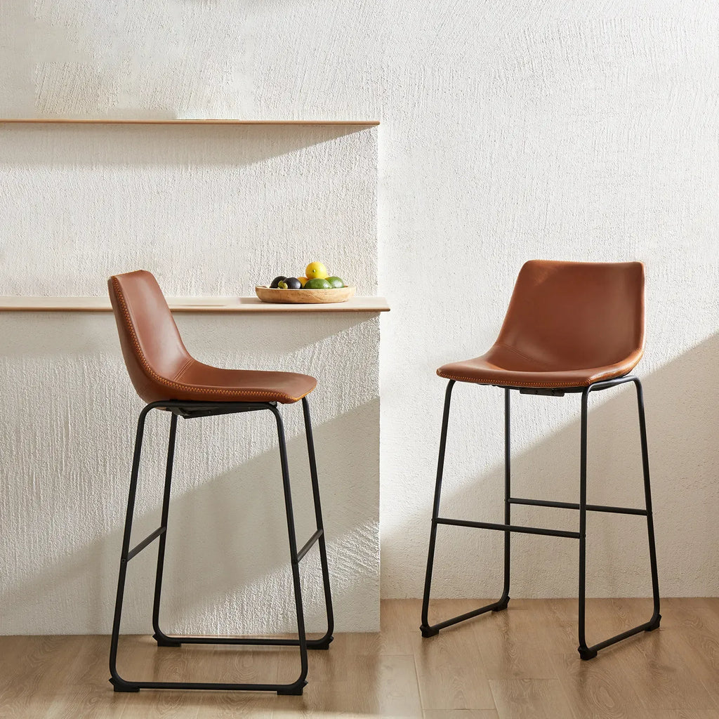 【Deals for you】Counter Height Bar Stools with Back, Armless Chairs with Metal Legs and Footrest - Waterproof Leather