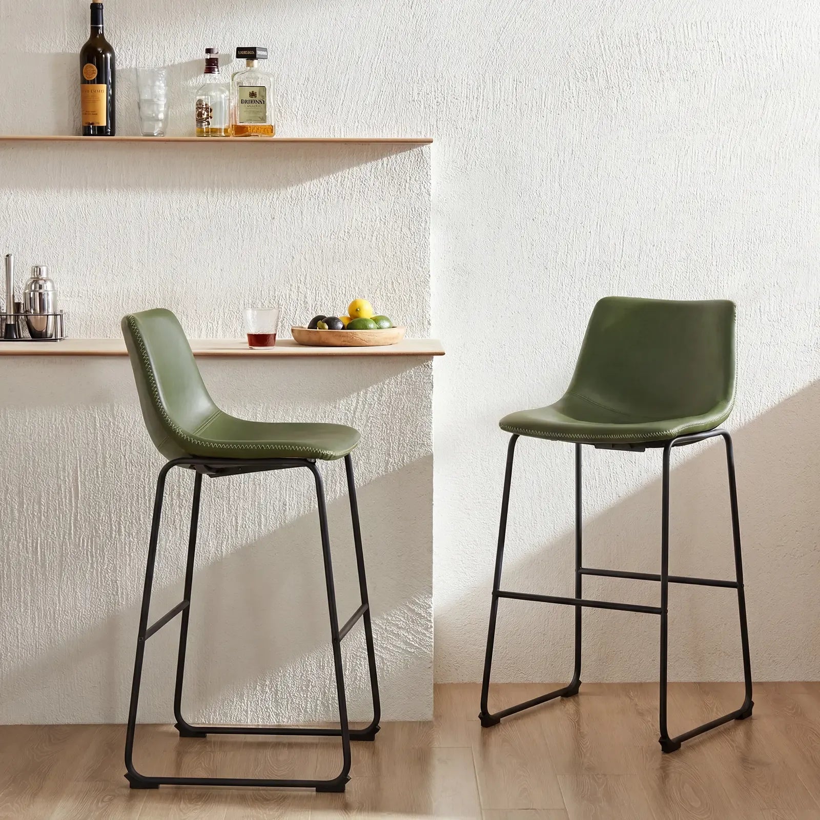 【Deals for you】Counter Height Bar Stools with Back, Armless Chairs with Metal Legs and Footrest - Waterproof Leather