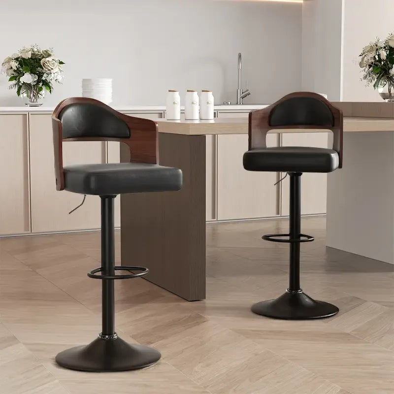 Swivel Bar Stools Set of 1/2 Seat Adjustable Height 24.5-33.5IN, Wooden Barstools PU Leather Upholstered Bar Chairs with Back & Footrest for Bar Kitchen Dining Room