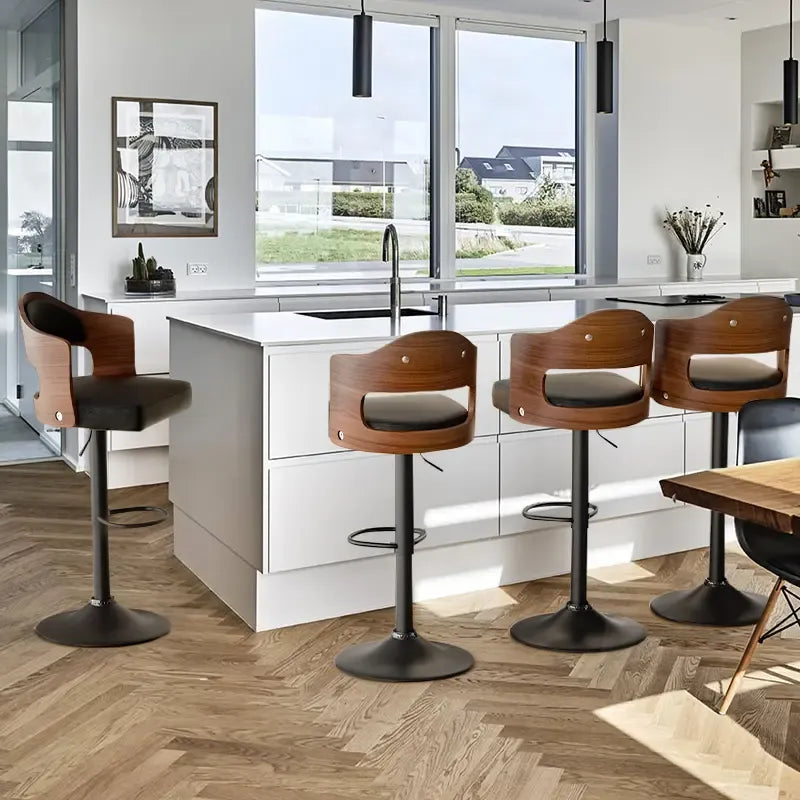 Swivel Bar Stools Set of 1/2 Seat Adjustable Height 24.5-33.5IN, Wooden Barstools PU Leather Upholstered Bar Chairs with Back & Footrest for Bar Kitchen Dining Room