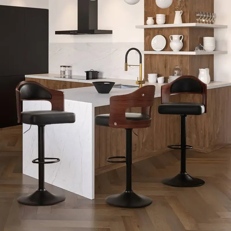 Swivel Bar Stools Set of 1/2 Seat Adjustable Height 24.5-33.5IN, Wooden Barstools PU Leather Upholstered Bar Chairs with Back & Footrest for Bar Kitchen Dining Room
