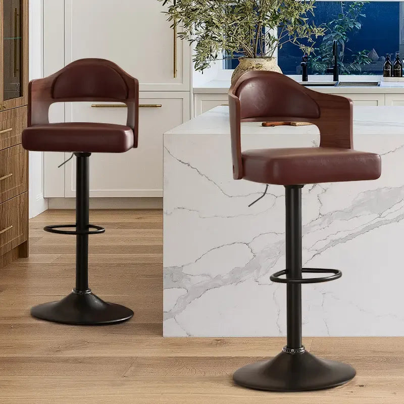 Swivel Bar Stools Set of 1/2 Seat Adjustable Height 24.5-33.5IN, Wooden Barstools PU Leather Upholstered Bar Chairs with Back & Footrest for Bar Kitchen Dining Room