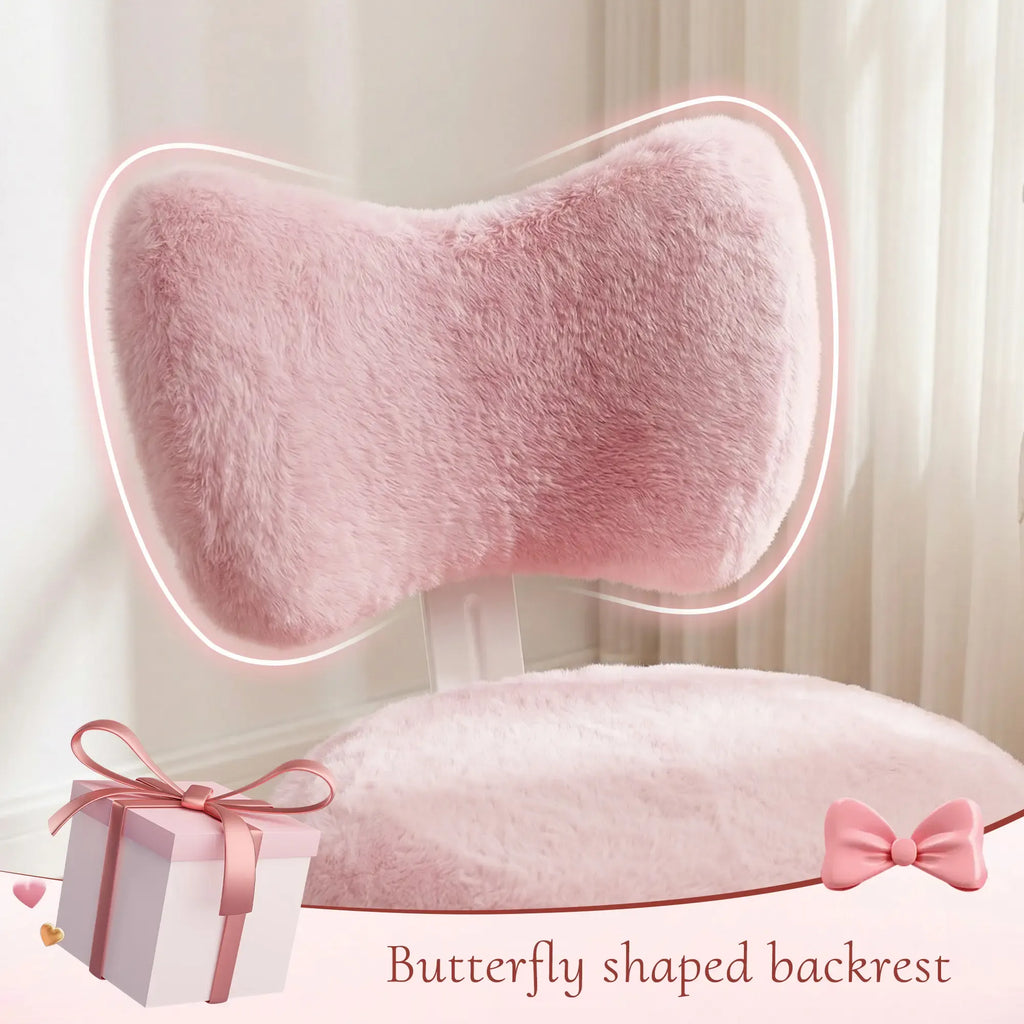 Raybee Fluffy Bow Chairs Vanity Chair with Wheels Pink Desk Chair with Cute Bow Backrest Fluffy Faux Rabbit Fur Small Office Chair for Vanity, Make-up Room, Bedroom, Dorm, Small Space, Height Adjustable, Pink, Color, Girls Gift #SummerVibes #NewArrival