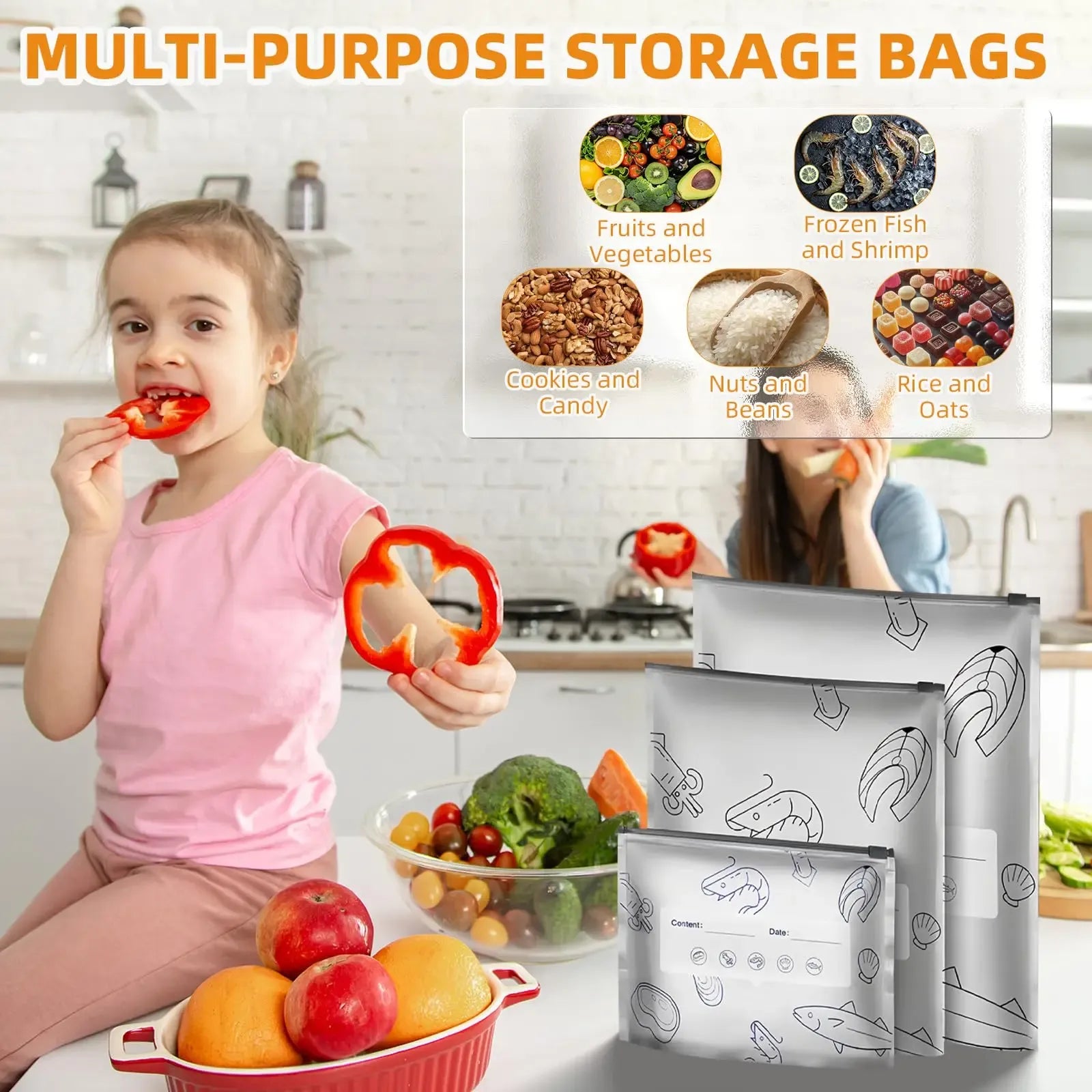 【Refrigerated Food】Reusable Aluminum Foil Sealable Storage Bags, 2026 New Resealable Vacuum Zipper Pouches for Food, Stand Up Foil Sealable Bags with Label and Zip Lock for Vegetable Fruit Meat