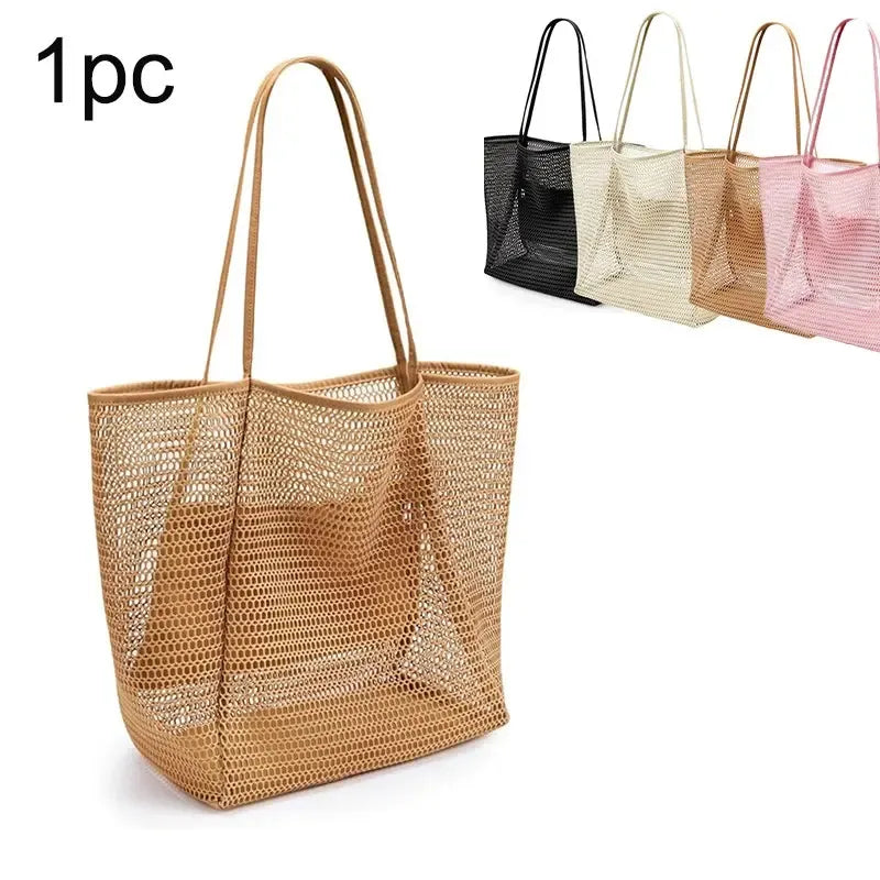 Large Capacity Beach Bag, 1 Count Outdoor Mesh Bag, Folding Mesh Shoulder Bag, Storage Bag for Home & Outdoor, Beach Tote