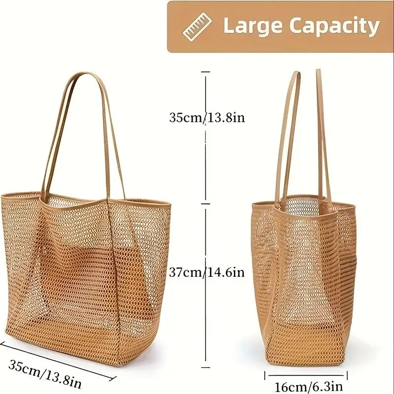 Large Capacity Beach Bag, 1 Count Outdoor Mesh Bag, Folding Mesh Shoulder Bag, Storage Bag for Home & Outdoor, Beach Tote
