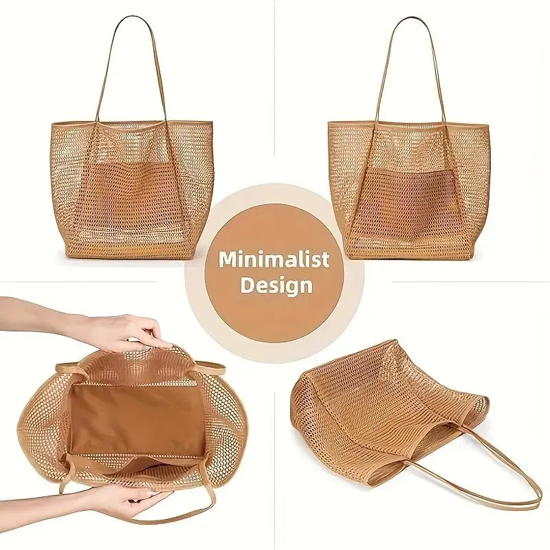 Large Capacity Beach Bag, 1 Count Outdoor Mesh Bag, Folding Mesh Shoulder Bag, Storage Bag for Home & Outdoor, Beach Tote