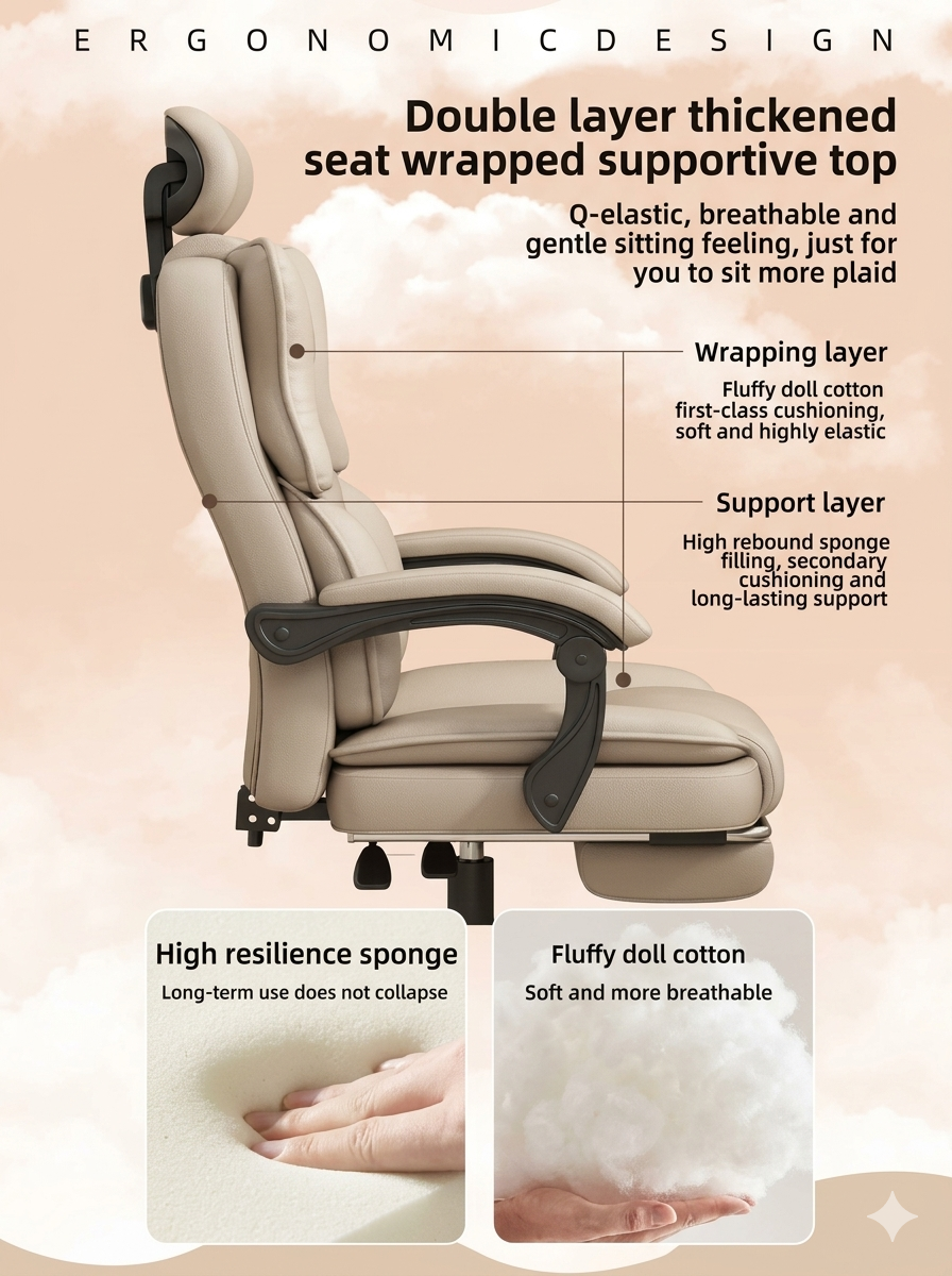 Modern Ergonomic Office Chair with Reclining Backrest & Footrest – Pro E-Sports Gaming Chair, Adjustable Lumbar Support Computer Chair for Home Office