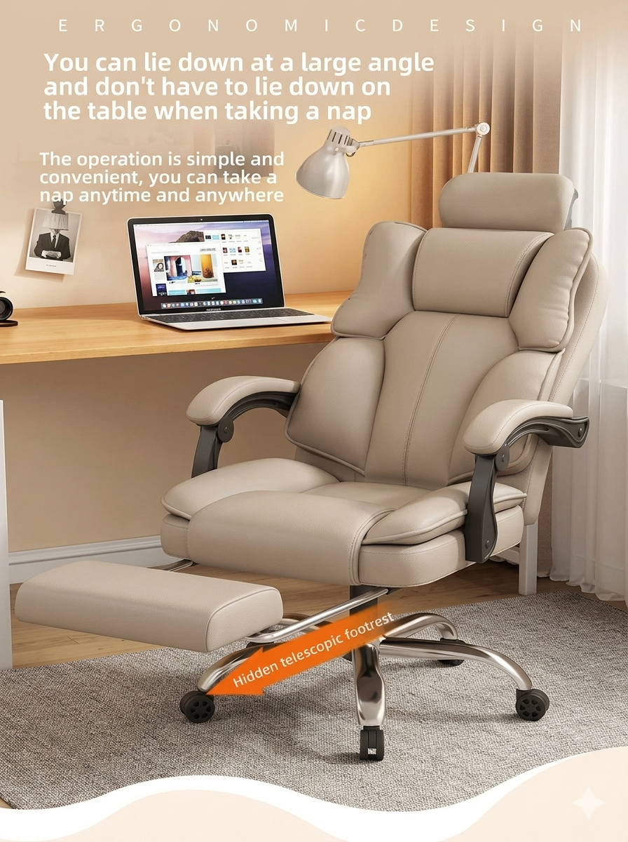 Modern Ergonomic Office Chair with Reclining Backrest & Footrest – Pro E-Sports Gaming Chair, Adjustable Lumbar Support Computer Chair for Home Office