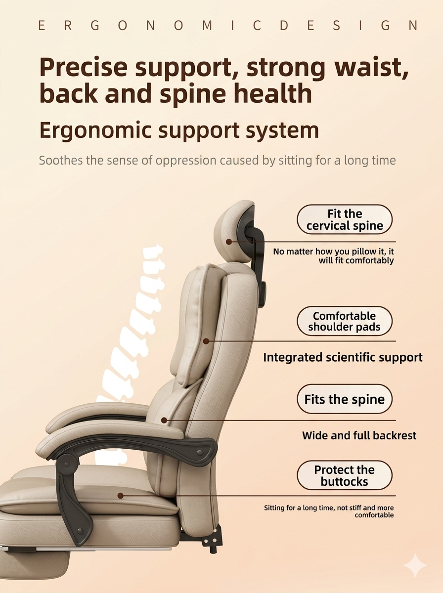 Modern Ergonomic Office Chair with Reclining Backrest & Footrest – Pro E-Sports Gaming Chair, Adjustable Lumbar Support Computer Chair for Home Office