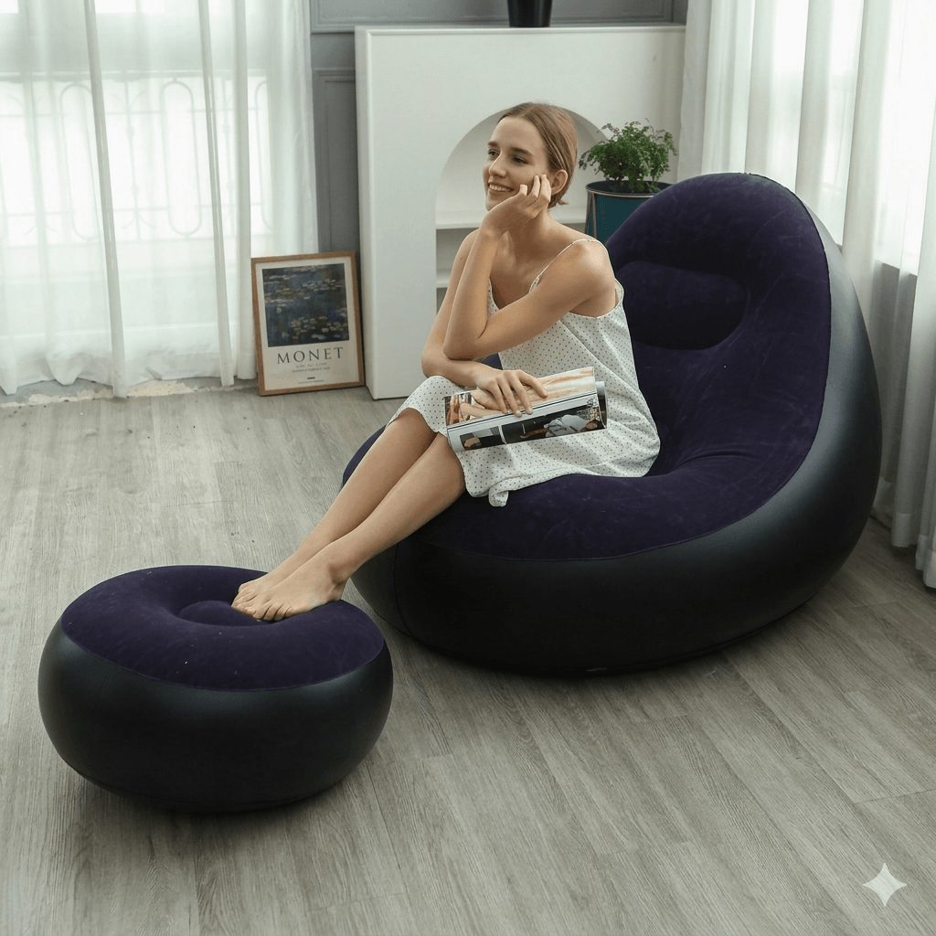 The Foldable Air Lounger: Premium Flocked PVC Inflatable Sofa Set - Minimalist Lazy Chair for Home, Travel & Leisure