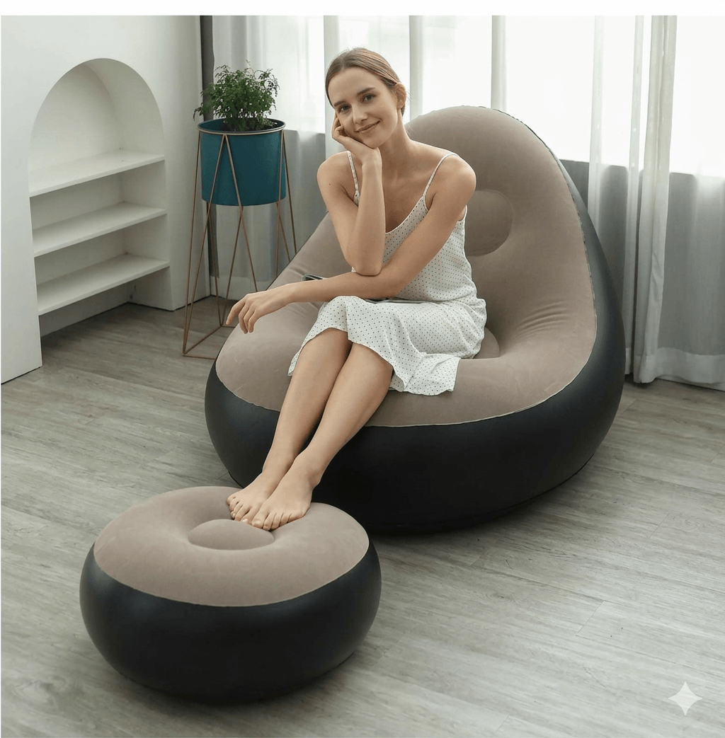 The Foldable Air Lounger: Premium Flocked PVC Inflatable Sofa Set - Minimalist Lazy Chair for Home, Travel & Leisure