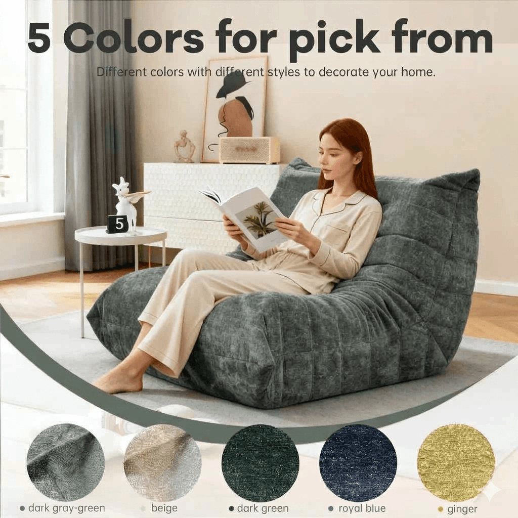Cloud-Soft Memory Foam Bean Bag Chair - Extra Large Adult Lounger in Faux Fur, Ergonomic Floor Sofa for Living Room & Bedroom