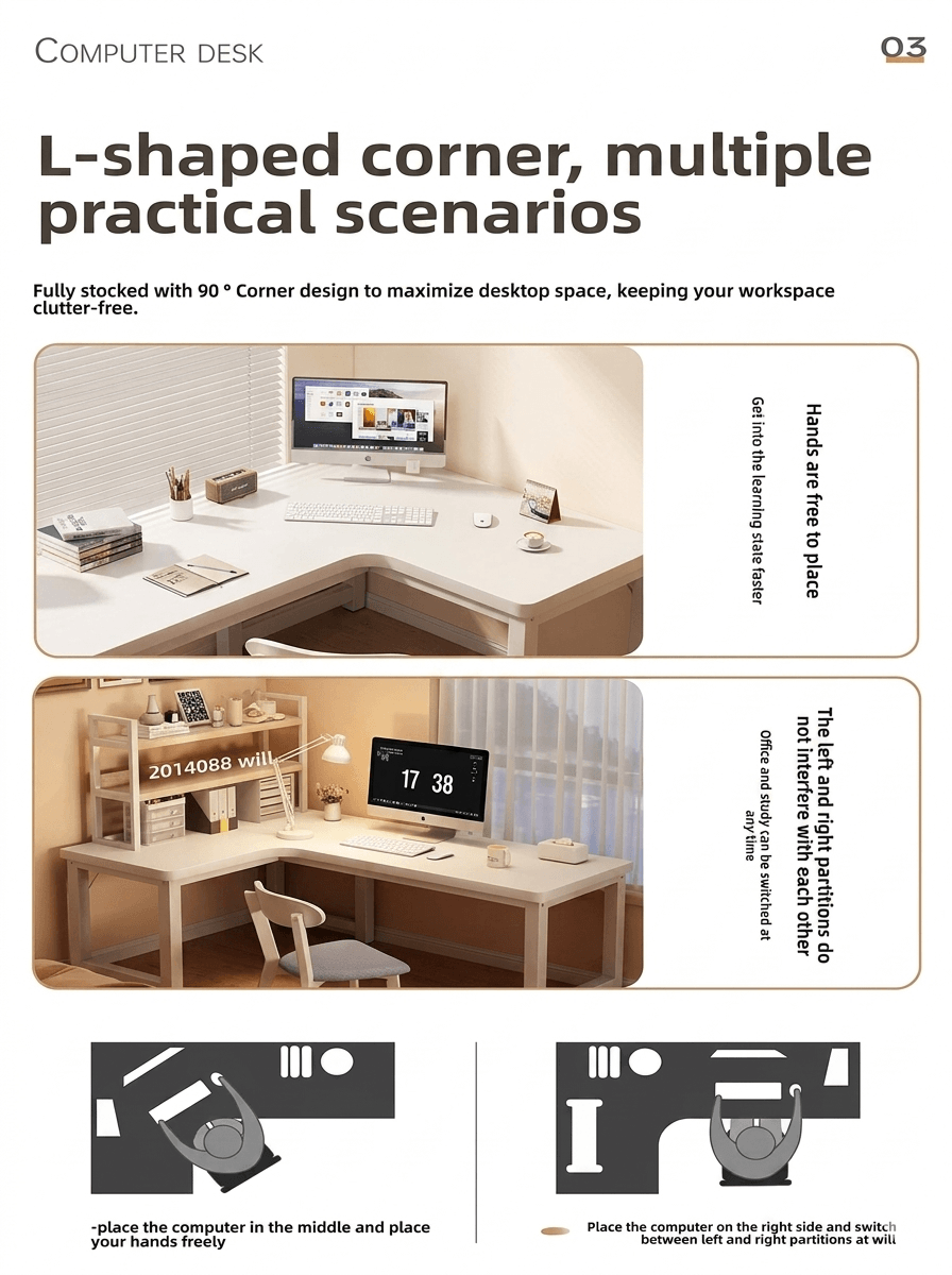 Heavy Duty L-Shaped Writing Desk: Industrial Metal Frame Corner Table, Durable Space-Saving Workstation for Small Spaces