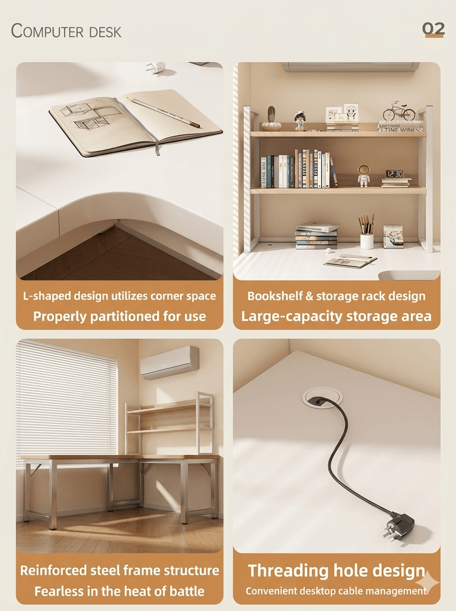 Heavy Duty L-Shaped Writing Desk: Industrial Metal Frame Corner Table, Durable Space-Saving Workstation for Small Spaces