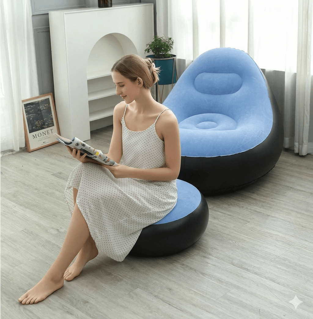 The Foldable Air Lounger: Premium Flocked PVC Inflatable Sofa Set - Minimalist Lazy Chair for Home, Travel & Leisure