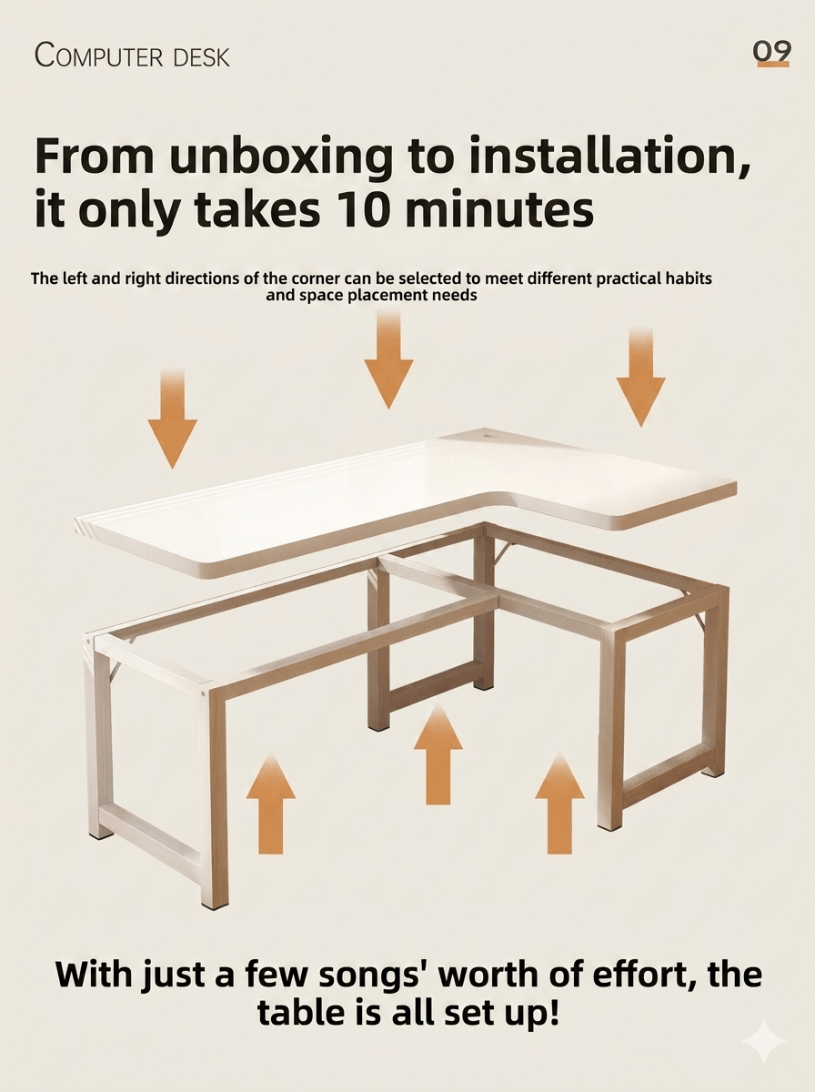 Heavy Duty L-Shaped Writing Desk: Industrial Metal Frame Corner Table, Durable Space-Saving Workstation for Small Spaces