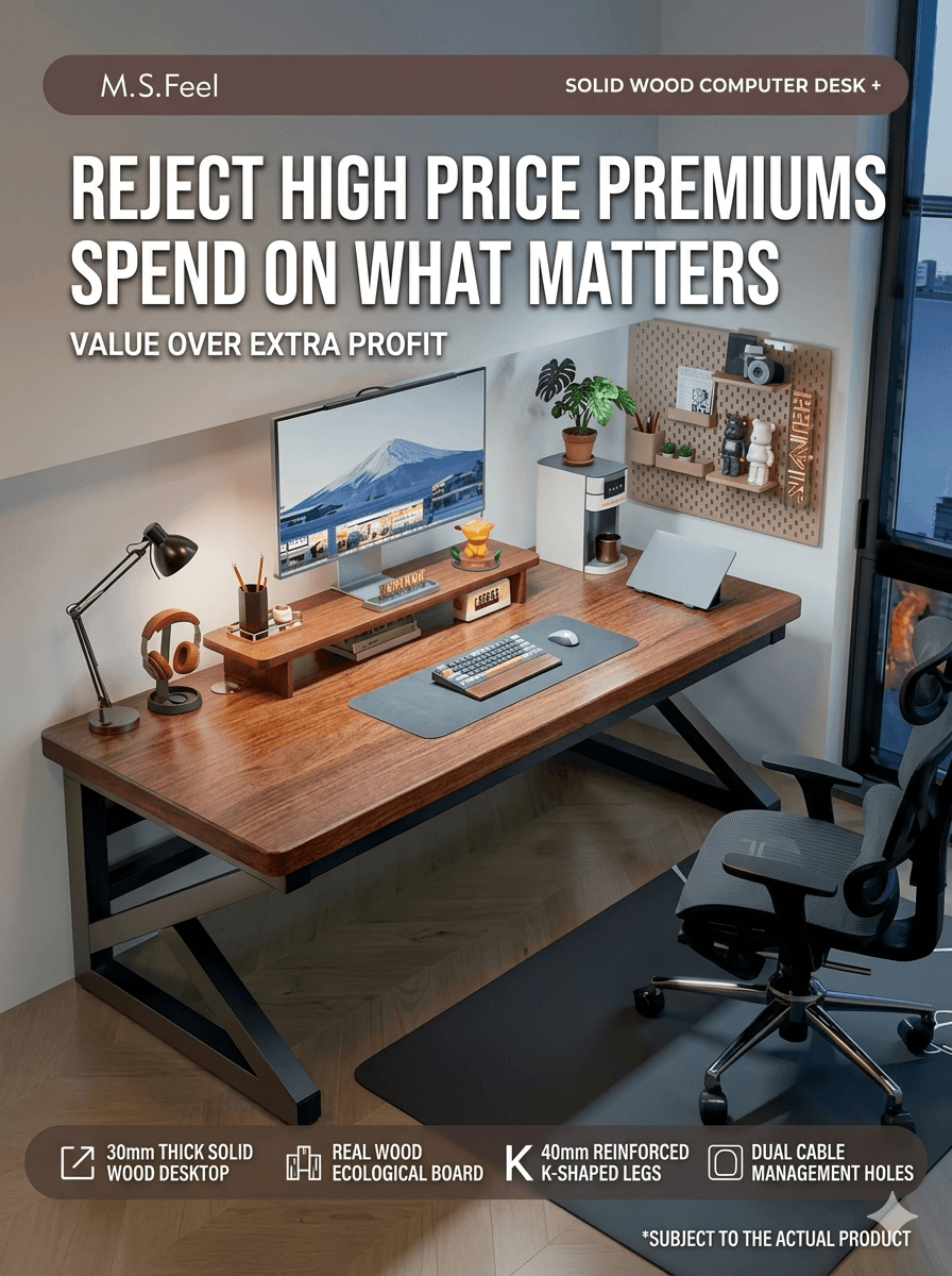 Modern Minimalist Solid Wood Table: Versatile Desktop Office Desk & Student Study Table, Natural Timber Furniture for Small Spaces