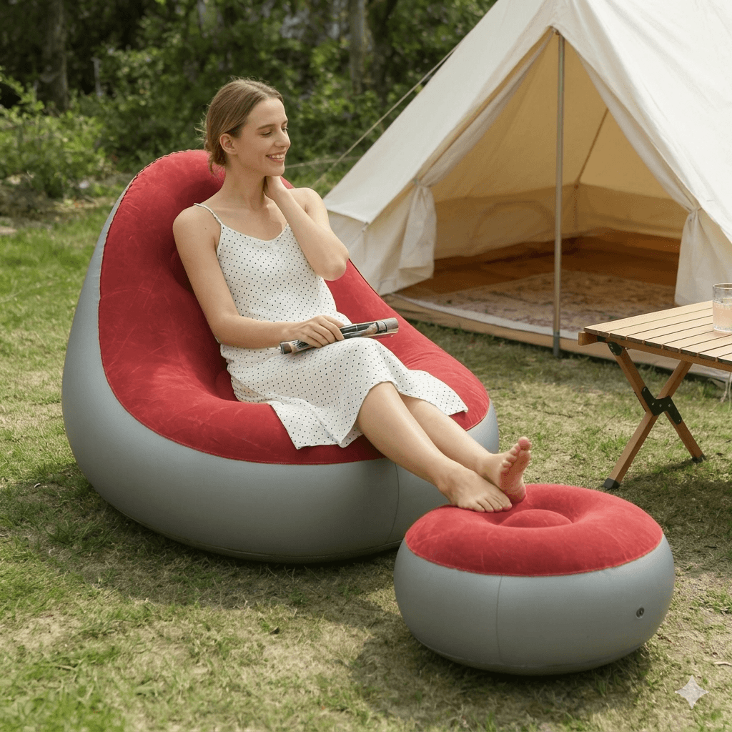 The Foldable Air Lounger: Premium Flocked PVC Inflatable Sofa Set - Minimalist Lazy Chair for Home, Travel & Leisure
