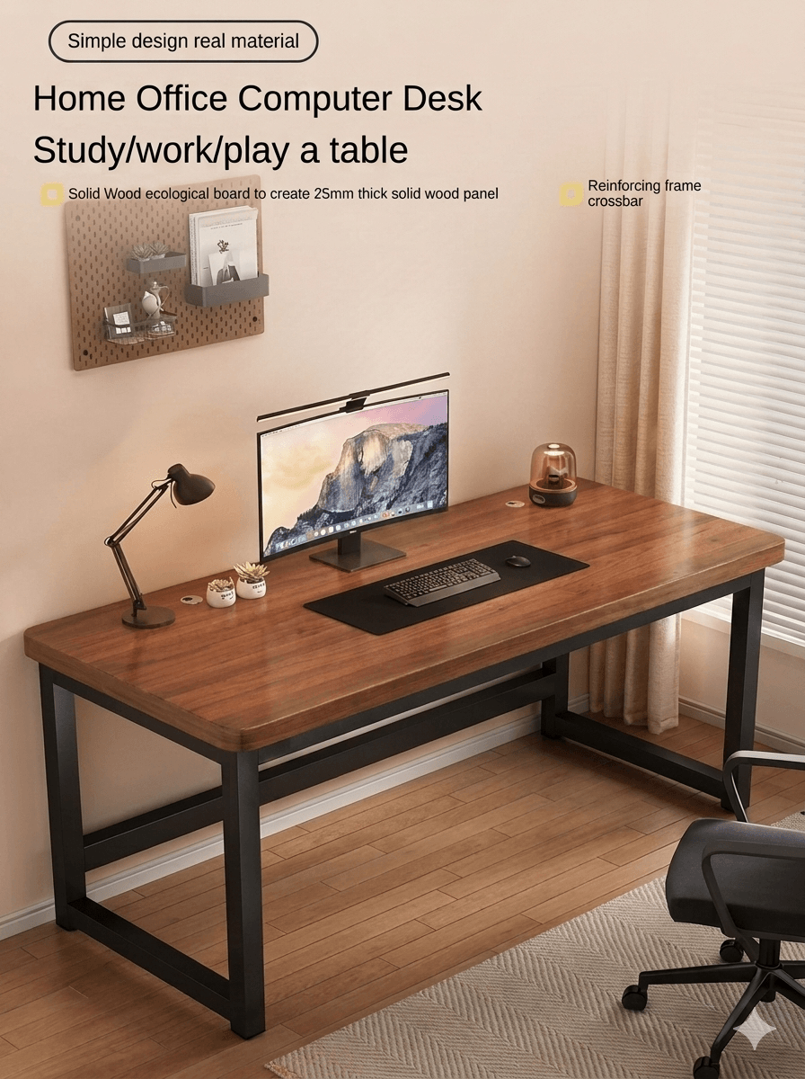 Solid Wood Computer Desk & Long Study Table: Durable Writing Workbench, Sturdy Home Office Gaming Desk for Small & Large Spaces