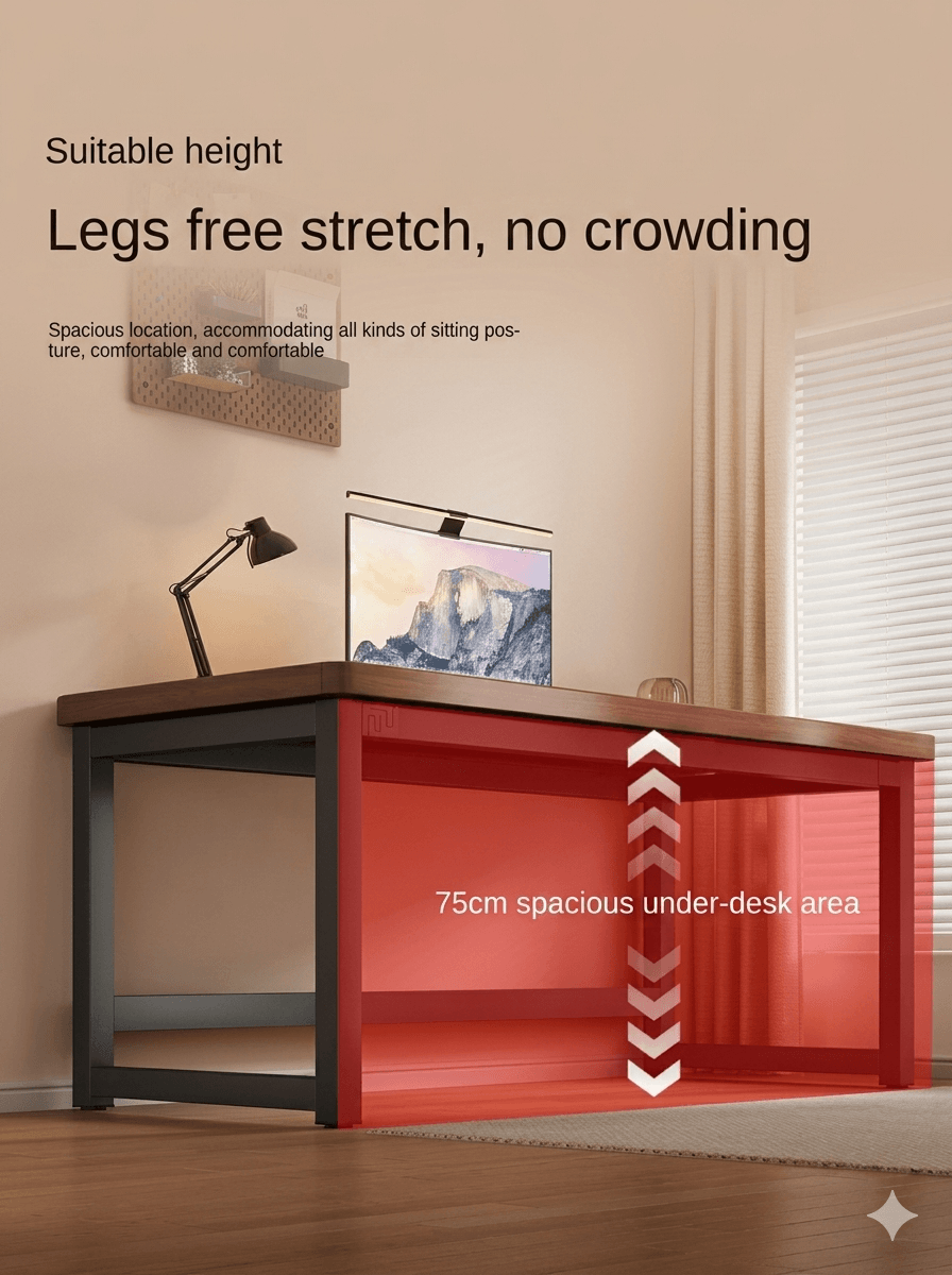 Solid Wood Computer Desk & Long Study Table: Durable Writing Workbench, Sturdy Home Office Gaming Desk for Small & Large Spaces