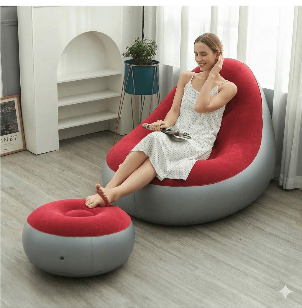 The Foldable Air Lounger: Premium Flocked PVC Inflatable Sofa Set - Minimalist Lazy Chair for Home, Travel & Leisure