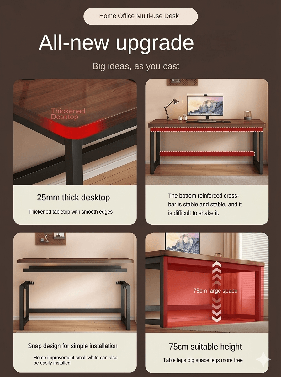 Solid Wood Computer Desk & Long Study Table: Durable Writing Workbench, Sturdy Home Office Gaming Desk for Small & Large Spaces