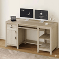 Organized Home Office Desk with Built-in Power Outlet: 58-Inch Wood Writing Table featuring Foldable Tray, Cabinet & File Storage