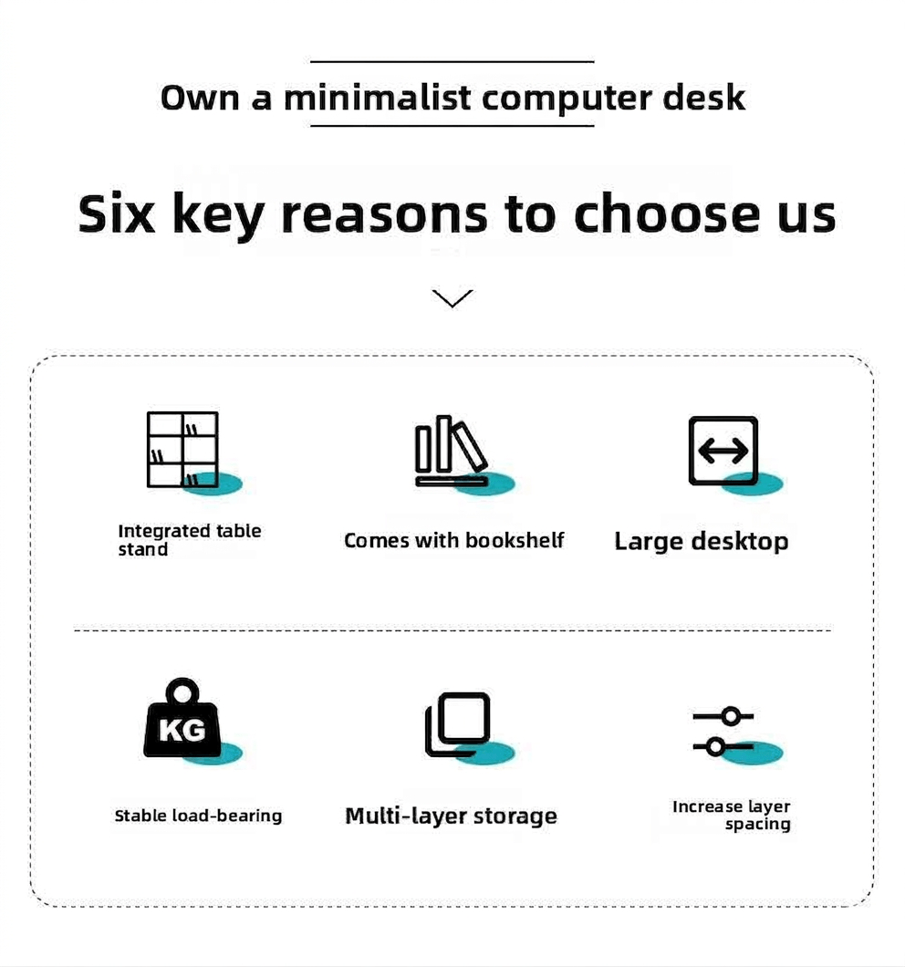 Modern Minimalist Integrated Desk & Bookshelf | Sleek Multi-Tier Home Office Workstation