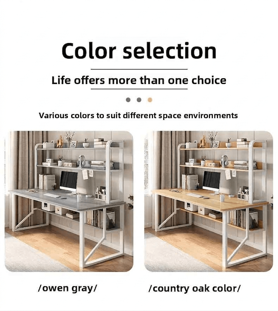 Modern Minimalist Integrated Desk & Bookshelf | Sleek Multi-Tier Home Office Workstation