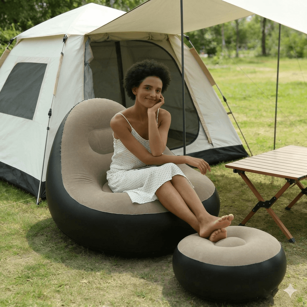 The Foldable Air Lounger: Premium Flocked PVC Inflatable Sofa Set - Minimalist Lazy Chair for Home, Travel & Leisure