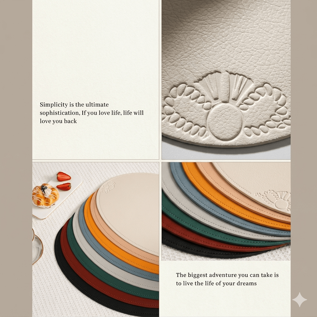 Luxury Green Faux Leather Table Mats - Elegant Oval Embossed Placemats for Dining Room & Cafe, Durable Water-Resistant Tableware Gift Set