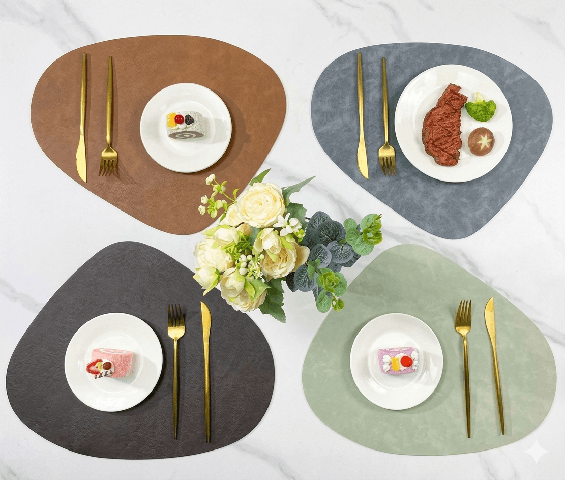 Droplet-Shaped Faux Leather Placemat, Double-Sided Boston PU Table Mat, Heat Resistant & Anti-Slip Minimalist Dining Decor