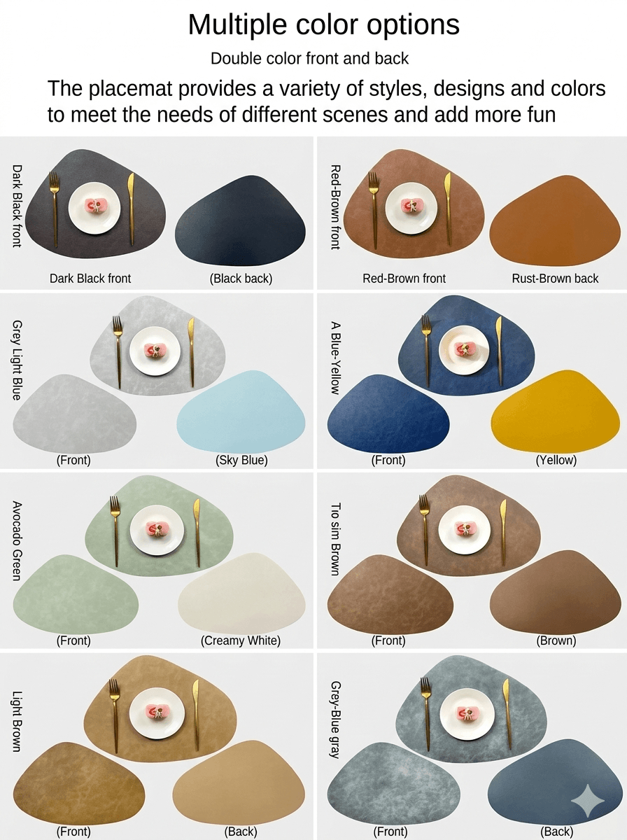 Droplet-Shaped Faux Leather Placemat, Double-Sided Boston PU Table Mat, Heat Resistant & Anti-Slip Minimalist Dining Decor