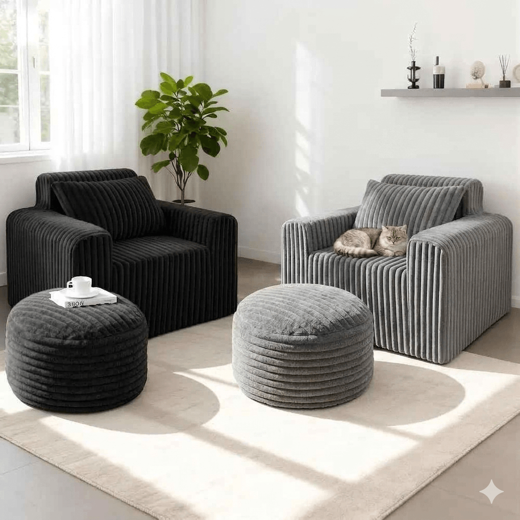 Giant Bean Bag Chair for Adults with Ottoman Set, Non-Slip Lazy Sofa with High Back Support & Wider Armrests, Premium Floor Chair for Living Room