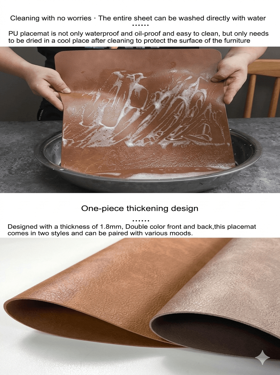 Droplet-Shaped Faux Leather Placemat, Double-Sided Boston PU Table Mat, Heat Resistant & Anti-Slip Minimalist Dining Decor