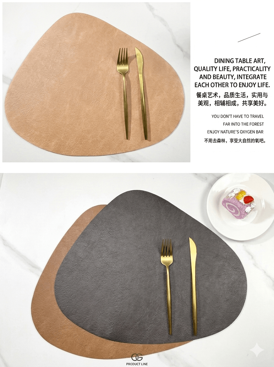 Droplet-Shaped Faux Leather Placemat, Double-Sided Boston PU Table Mat, Heat Resistant & Anti-Slip Minimalist Dining Decor