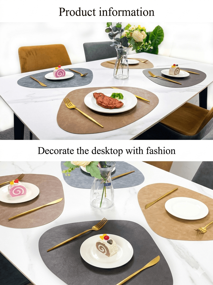 Droplet-Shaped Faux Leather Placemat, Double-Sided Boston PU Table Mat, Heat Resistant & Anti-Slip Minimalist Dining Decor