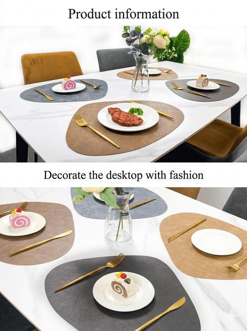 Droplet-Shaped Faux Leather Placemat, Double-Sided Boston PU Table Mat, Heat Resistant & Anti-Slip Minimalist Dining Decor