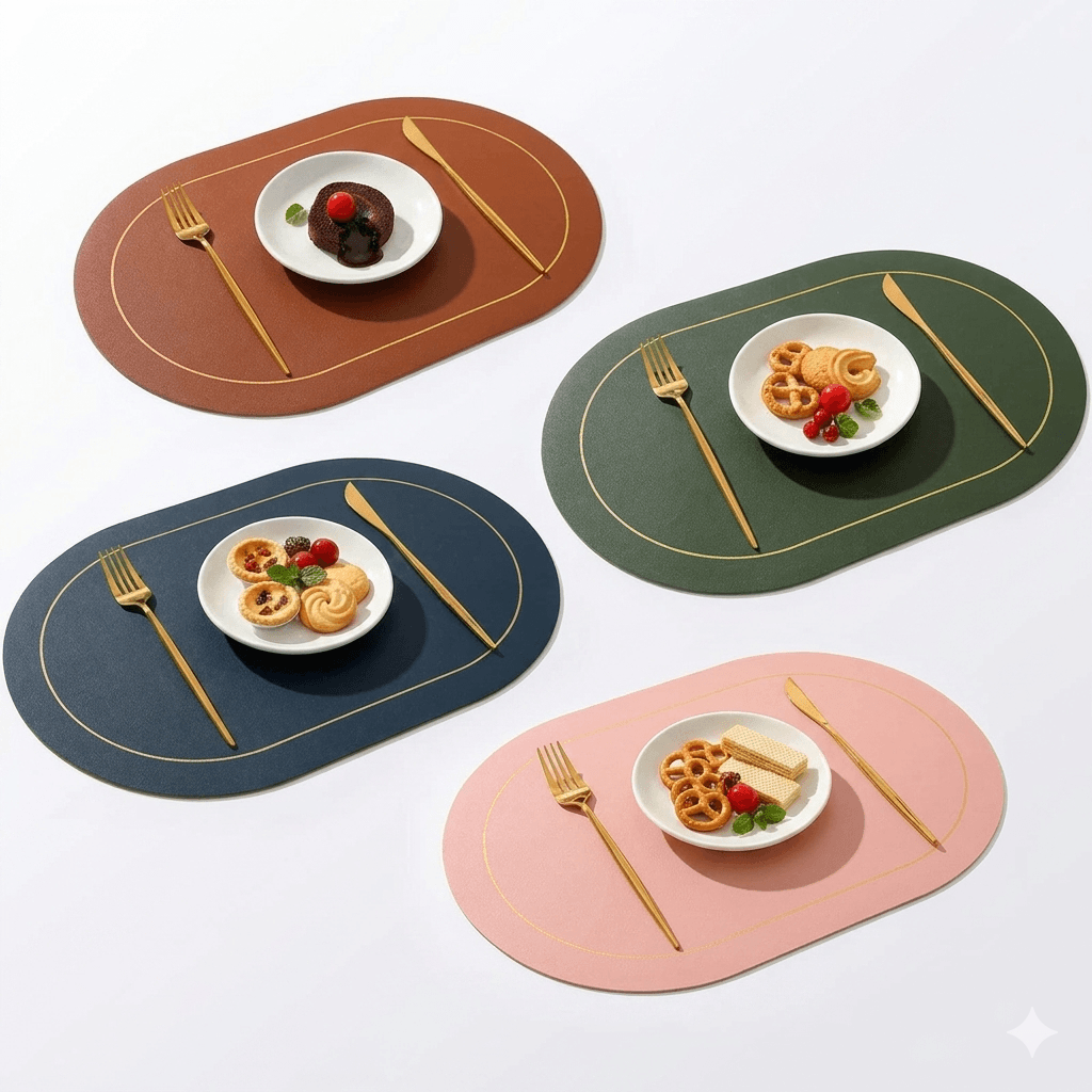 Nordic Table Placemats  Double-Sided Faux Leather Desk Pad Heat Resistant & Wipeable Coffee Mat, Modern Kitchen & Dining Decoration