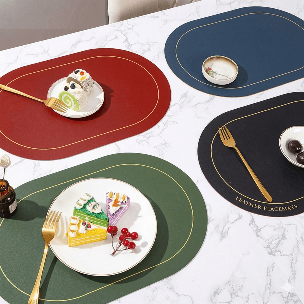 Nordic Table Placemats  Double-Sided Faux Leather Desk Pad Heat Resistant & Wipeable Coffee Mat, Modern Kitchen & Dining Decoration