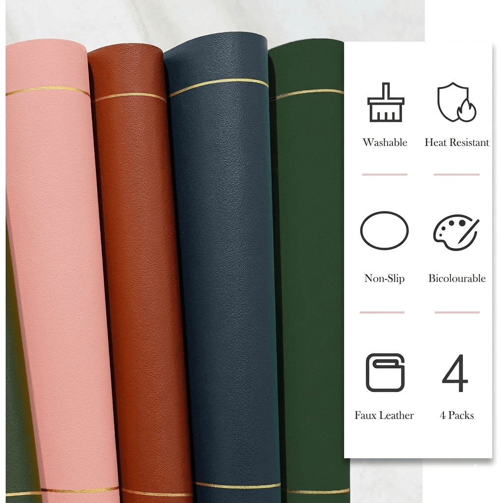 Nordic Table Placemats  Double-Sided Faux Leather Desk Pad Heat Resistant & Wipeable Coffee Mat, Modern Kitchen & Dining Decoration