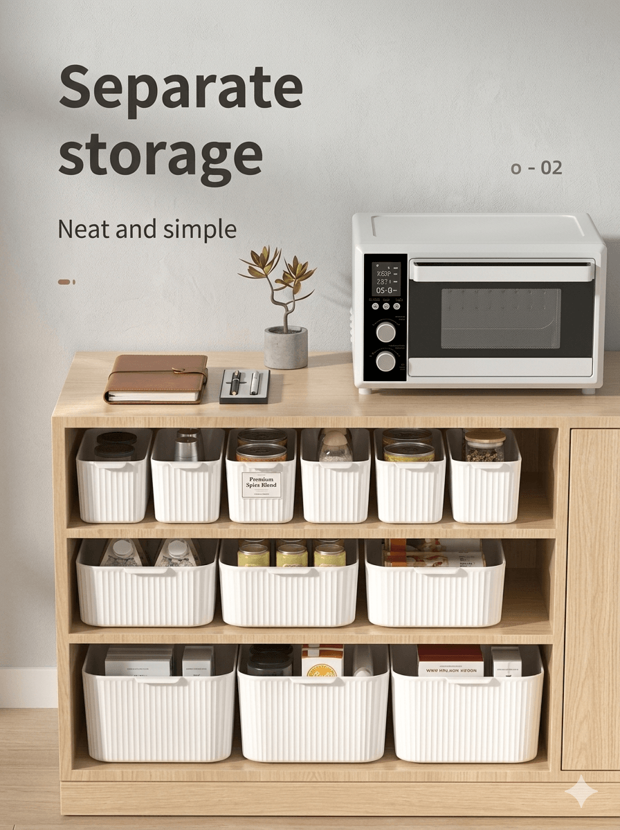 Multifunctional Clear Storage Bin with Built-in Handles - Stackable Organizer for Kitchen Cabinet, Pantry, & Bathroom Vanity